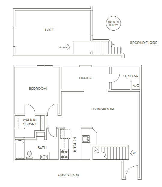 Floor plan for 1 bed, 1 bath, 989 sqft